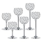 Oakernel Silver Crystal Tealight Candle Holders Set of 6 (2 Sets) - Tall Bling Bowl Candelabra Centerpieces for Dining Table, Wedding, Party & Fireplace Mantel Decor