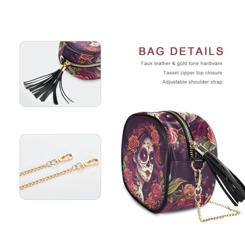 Image of ALAZA Women's Beautiful Sugar Skull Girl PU Leather Crossbody Bag Shoulder Purse with Tassel