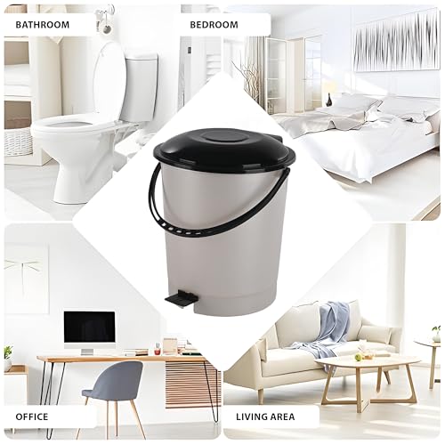 Image of Kuber Industries 10 Ltr Plastic Dustbin for Home with Pedal, Lid & Handle | Dustbin for Kitchen, Bathroom & Office | Garbage Bin for Wet or Dry Waste | Check Dhakkan- White