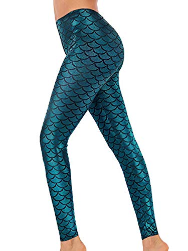 Alaroo Stretch Mermaid Print Fish Scale Leggings Tights Light Blue L