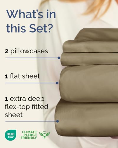 Image of Flex Top Split Head King Sheet Set - 4 Piece Extra Deep Sheets - Khaki