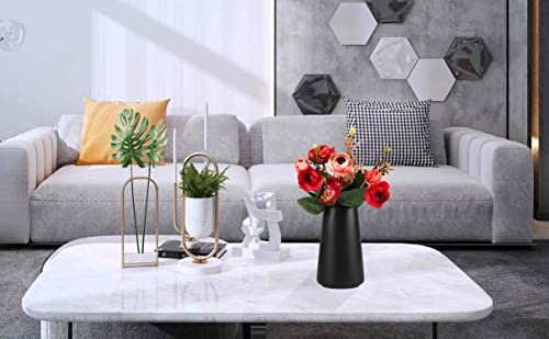 Simple Vase for Flowers Plants, Matte Vases for Modern Table Shelf Home Decor Wedding Boho Decor, 6" H Frosted Elegant Ceramic Vase for Pampas Grass Fluffy Stem Bouquet Lavender Flowers (Black, 1) - Image 3