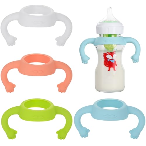 Image of Baby Bottle Handles,4 Pack Silicone Baby Bottle Holder with Easy Grip Handles to Hold Their Own Bottle,Bottle Handles for 1.85" to 2.62" Diameter Baby Bottles and Straw Bottles