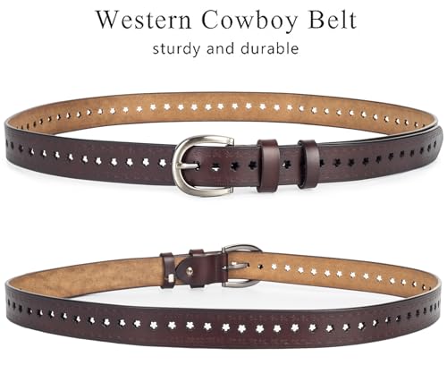 INOGIH Women Vintage Floral Engraved Embossed Genuine Western Leather Belt for Jeans Dresse3