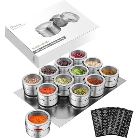 HOMGEN 12Pack Magnetic Spice Jars Set Cover