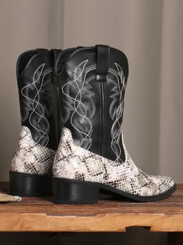 Python Manning Men's Boots Cowboy for Men Classic Pointed Toe Western Pull Up Snakeskin Embroidered Mid-Calf Boots2