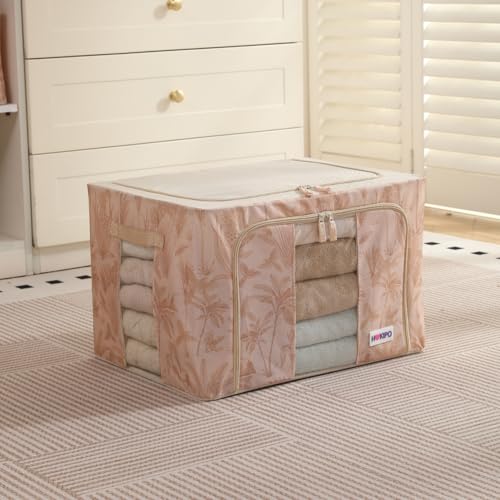 Image of HOKIPO 66L(L) 600D Oxford Fabric Cloth Organizer for Storage, Beige Botanica Pack of 1 (AR-6486-BGE)