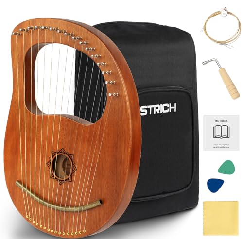 STRICH Lyre Harp, 16 Strings, Mahogany, Copper Saddle Lyre Harp Set with Spare Metal Strings, Tuning...