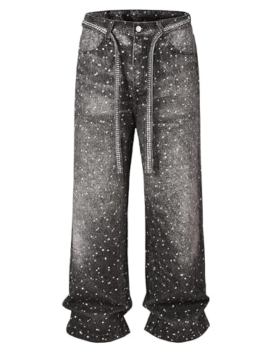 Baggy Rhinestone Jeans Y2K Oversized Wide Leg Denim Pants Vintage Sparkly Casual Denim Pants Hip Hop Streetwear Jeans