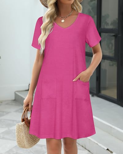 Image of CHICGAL Summer Dresses for Women V Neck Short Sleeve Casual Loose T Shirt Sundress Beach Cover Ups with Pockets 2026