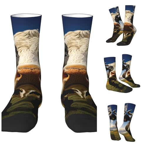 LZQPOEAS Prairie cow Athletic Socks Unisex Cushioned Crew Socks Hiking Running Calf Sock Soft Above Ankle Sock