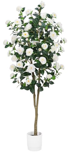 Artificial Camellia Tree 6FT&ndash; Faux Plants Indoor, with Easy Assembly, Low Maintenance, Ideal for...