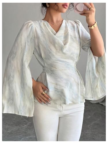 Floerns Women's Cowl Neck Blouse Top Split Long Sleeve Tie Back Dressy Casual Outfit4