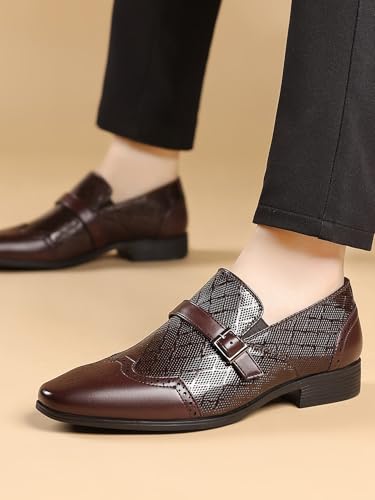 Men's Patent Leather Dress Shoes – Oxford Formal Business Tuxedo Shoes with Stitched Design & Textured Pattern, Slip-On Casual Work Wedding Shoes2