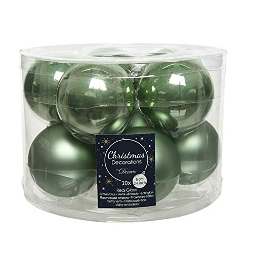 Crafty Capers 10 6cm Sage Green Glass Christmas Tree Bauble Decorations