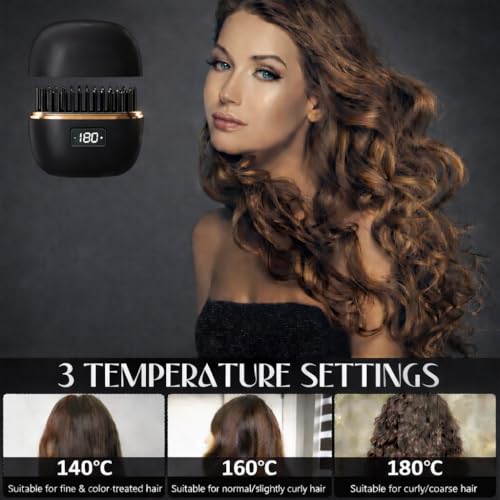 Image of VONT Mini Hair Straightener,Cordless&Rechargeable Portable Hair Straightener Brush with 3 Temperature Setting,Portable Electric Hair Brush 30s Heating,Mini Straightening Brush for Home & Travel (BLACK)