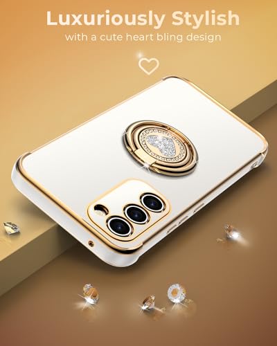 Image of XYZ for Galaxy S23 Plus Case with Stand, for Samsung Galaxy S23 Plus Case with Double Ring, Women Girls Bling Luxury Phone Case for Samsung S23 Plus, White