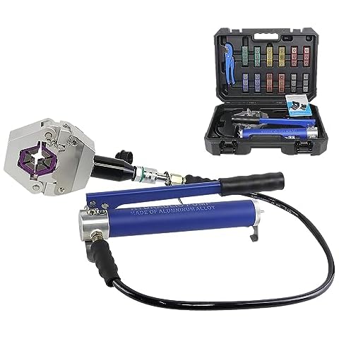 Hose Crimper for Car Air Conditioning Hose Hydraulic Hose Crimping Handheld Hydraulic Hose Crimping Tool with 7 Sets of Dies Cover