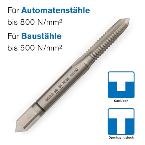GSR PROFI Gewindebohrer M6 Satz HSSG 3 teilig, Geschliffen, Vorschneider, Mittelschneider & Fertigschneider, Gewindeschneider M6, metrische Feingewinde