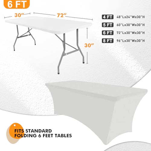 Image of SEPARO Spandex Table Cover 2 Pack 6FT White Fitted Tablecloths,Washable Wrinkle Resistant Stretch Table Cloth Rectangle for Party Hosting Supplies,Wedding Decorations,Vendor Display,Banquet