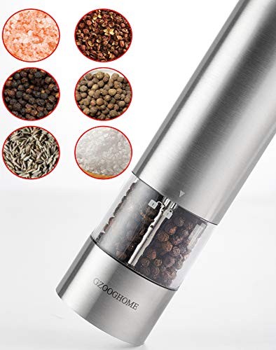 Gzooghome Electric Salt And Pepper Grinder Set - Battery Operated Automatic One Handed Salt Pepper Mill With Funnel And Bottom Cap - Ceramic Grinders With Lights And Adjustable Coarseness #TOP6