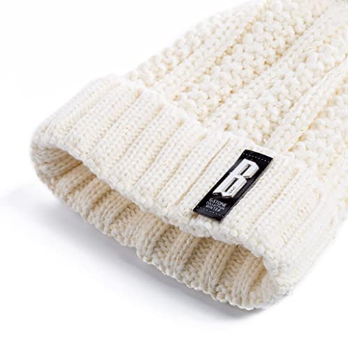 Image of SYGA Winter Beanie Hat for Women Warm Thick Cotton Lining Knit Bobble Pom Pom Skull Cap Fleece Lined Warm Cap Outdoor Sports Hat for Ladies Women Girl Free Size