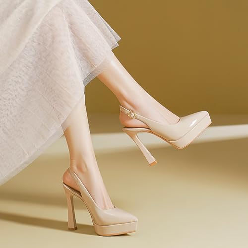 Women'S Closed Pointed Toe Platform Stiletto Slingback Pumps Fashion Patent Leather Ankle Strap Sexy High Heel Backless Sandals Evening Wedding Party Office Heel Dress Shoes4