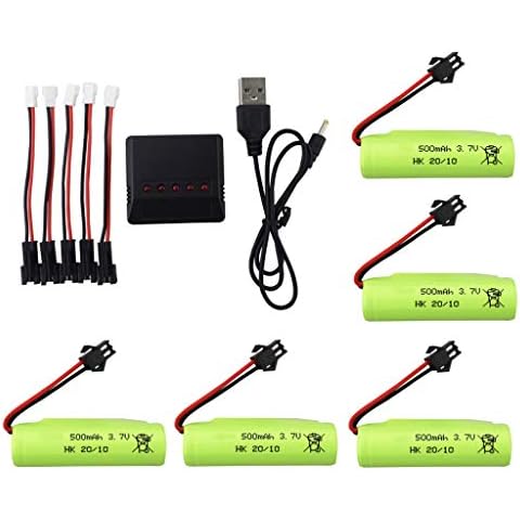 ZYGY 5PCS 3.7V 500mah Lithium Battery with 5 in 1 Charger for DE35 DE38 DE40 DE50 TB202 TB201 TM201 TM202 TC141 DE44 DE55 TS201 TD202 TD161 Remote Control Car Toy Car Battery Cover