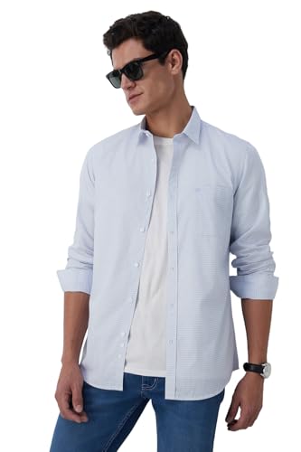 Peter England Men's Everyday Ditsy Print Slim Fit Full Sleeve Casual Shirt|100% Cotton,40,Light Blue
