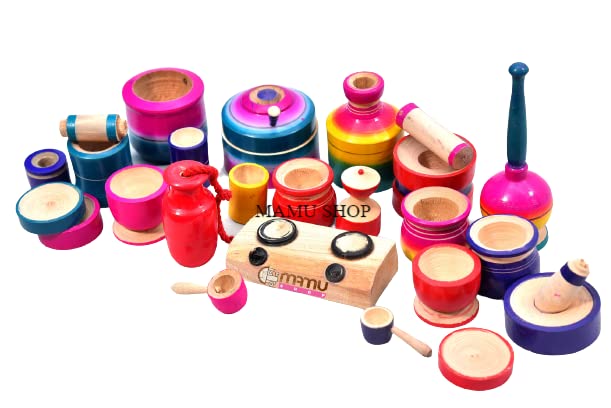 Mamu Shop Kid's Wooden Cylinder and Gas Stove Model Chennapattana Kitchen Set/Choppu Jaman (Multicolour) - Image 3 thumbnail