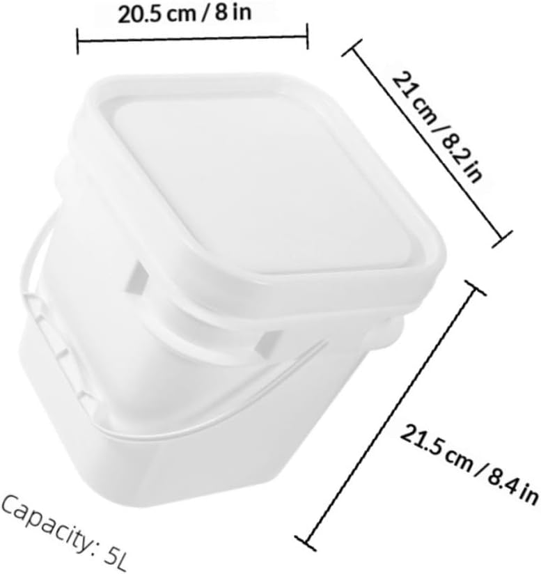 Veemoon 2pcs 5-Liter White Abs Plastic Buckets with Lids and Handles, Square Wide-Mouth Paint Storage Containers for Painting and Chemical Use
