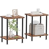 Juego de 2 Mesa Auxiliar, Mesa de Noche para Sala, Sofá o Recámara, Mesitas Pequeñas con 2 Niveles de Almacenamiento,...