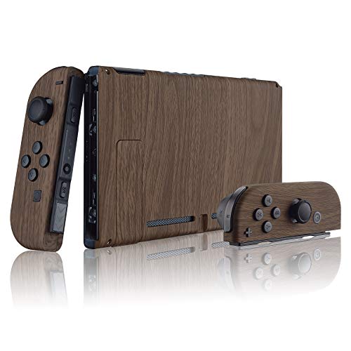 eXtremeRate Soft Touch Grip Back Plate for Nintendo Switch Console, NS Joy con Handheld Controller Housing with Full Set Buttons, DIY Replacement Shell for Nintendo Switch - Wood Grain