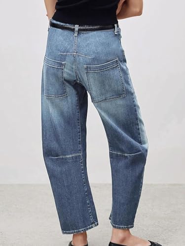 yoeasy Womens Baggy Barrel Horseshoe Jeans Mid Rise Wide Leg Vintage Denim Pants Boyfriend Jeans with Pockets2