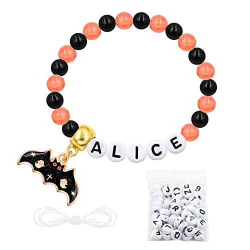 Image of Uloveido Black Orange Jade Charms Halloween Bracelets All Saints' Gift - DIY Customized Name Beaded Bracelet