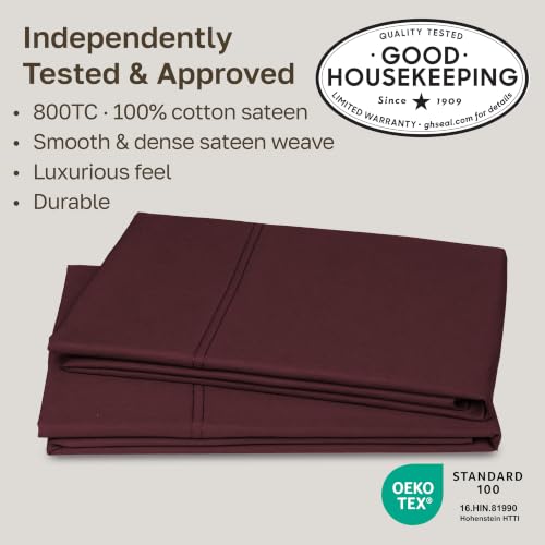 Image of California Design Den 800 Thread Count 2-Pack Queen Pillowcases | Soft & Thick 100% Cotton Sateen Backed by GH Seal, Classic Side Opening 4 inch Hem, Fits Standard & Queen Pillows - Red Wine