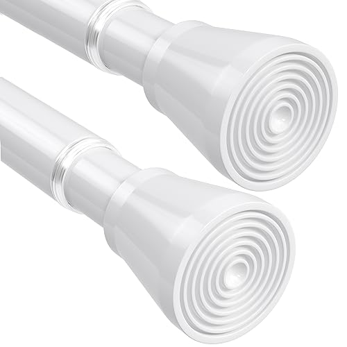 Image of 2 Pack White Tension Curtain Rod for Windows 28 to 48 Inch,7/8"Small Shower Curtain Rod for Bathroom,Pressure Spring Tension Curtain Rod No Drilling for Closet Doorway Kitchen