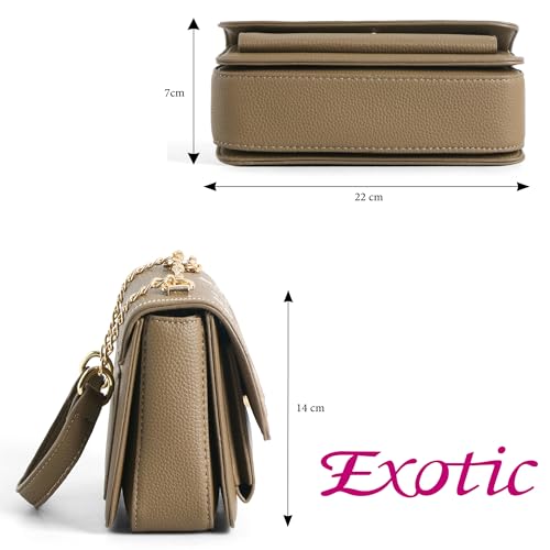 Image of EXOTIC Fiora Daisy Sling Bag for Women | Embroidered Floral Leatherette Crossbody Handbag with Chain Detail & Flap Closure | Elegant Casual & Party Purse