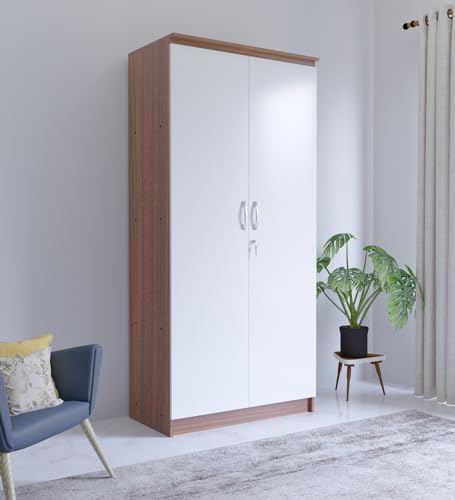 Image of COUCH CULTURE Engineering Wooden Wardrobe Almirah for Cloth with 2 Doors | Almira for Clothes Wooden | Wardrobe Organizer | Multipurpose Almirah | Leon Teak, Model - Dallas 1 Year Warranty