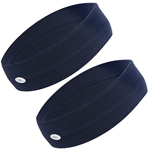 KinHwa Headband with Buttons for Face M-a-s-k Ear Protection M-a-s-k Holding Headband for Women Men Breathable & Stretchable 2 Pack Navy-blue