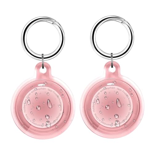 Foweroty IPX8 Waterproof for Airtag Holder, for Apple for Airtags with Keychain, for Air Tag Case for Luggage, Dog Collar, Anti-Scratch Full Protective for Air Tags Holder, Clear Pink/Clear Pink
