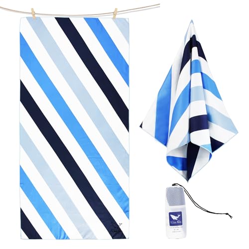 Whale Flotilla Large Quick Dry Beach Towel (30"x60"), Microfiber Sand-Free Beach Towels, Super Absorbent Compact Pool Travel Accessories, Blue