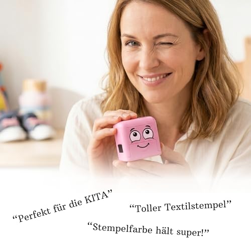 MARKY C166668 - Stempel Set in Rosa, mit schwarzer Tinte zum Beschriften verschiedener Gegenstände und Kleidung, inkl. Austauschbarer Stempel, einer Pinzette und Sticker