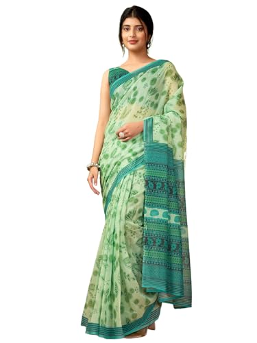 Image of Satrani Women's Chanderi Cotton Printed Ready To Wear One Minute Pre Pleated Readymade Saree with Unstitched Blouse Piece