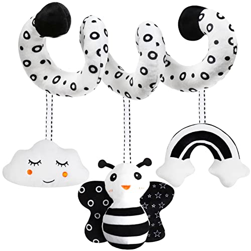 Image of GKDOMS Baby Spiral Hanging Stroller and Car Seat Toys Black and White High Contrast Sensory Toy Newborn Plush Activity Toys Party Favors Quality Gifts for Baby Shower Valentine's-BEE