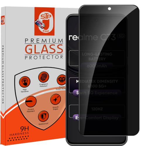 Image of STP FEEL Premium Grade Privacy Tempered Glass Screen Protector Guard Compatible For Realme C73 5G / Realme C75 5G (6.67 Inch, Pack of 1) Full Edge to Edge Coverage Anti-Spy /Anti-Peeping 9H Hardness