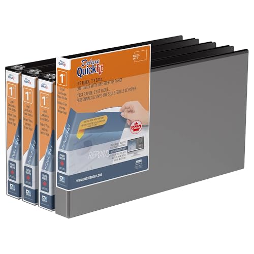 QuickFit Heavy-Duty Landscape Legal Binder, Round Ring, 8 1/2 Inches by 14 Inches, Round Ring, Black, Pack of 4 by QUICK FIT - Used condition - CA$27.95