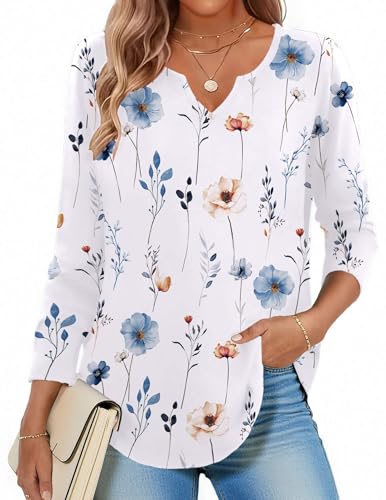 Image of Zeagoo Long Sleeve Shirts for Women Fall Tops Casual Dressy V Neck Blouses Boho Tunic Western Clothes Vacation Outfits