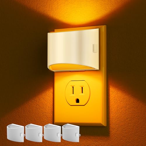 Image of DORESshop LED Night Light[4 Pack], Night Lights Plug into Wall, 3 Level Brightness Adjustable Plug in Night Light, Dusk to Dawn Sensor Nightlights for Adults,Bedroom,Bathroom,Hallway, Amber