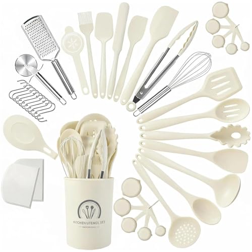 Omtofo 43 Pièces Ustensiles De Cuisine Silicone, sans BPA, Set Ustensile Cuisine, Antiadhésive Anti-Rayures Cuisine Accessoires, with Storage Bucket, Passe...